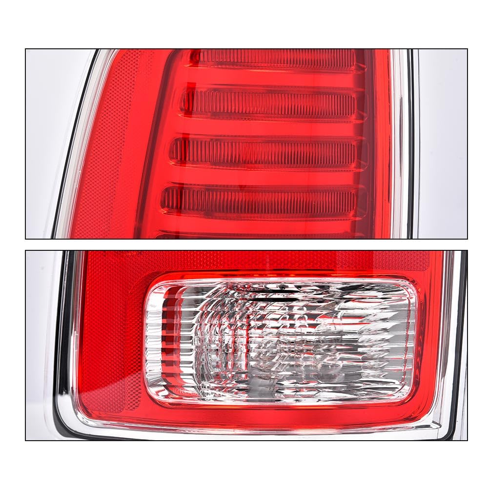 G-PLUS LED Tail Lights Assembly Compatible with Dodge Ram 1500 2013-2018, Fit Dodge Ram 2500 3500 2014-2018, Left & Right Rear Brake Lamp, Clear/Red Lens, CH2800203C, CH2801203C