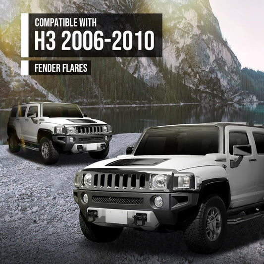 G-PLUS 80mm Fiberglass FRP Fender Flares (8 PCS) & Mud Flaps (4 PCS) Compatible with Hummer H3 Black