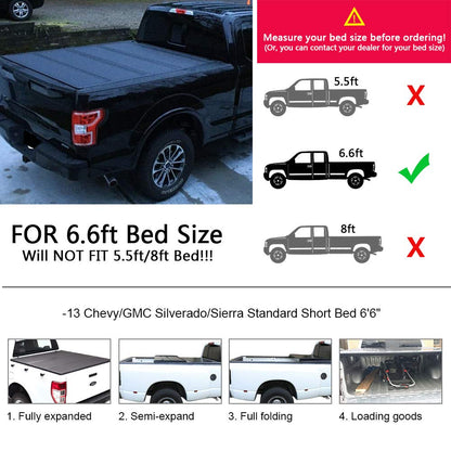 G-PLUS Bed Hard Tri-Fold Tonneau Cover 6.6ft Compatible with 2007-2014 Chevy Silverado/GMC Sierra