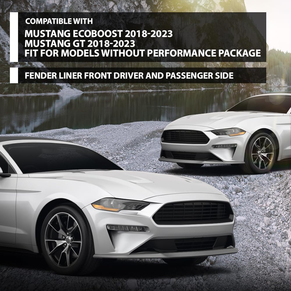 G-PLUS Pair Front Fender Liner Inner, Compatible with Ford Mustang EcoBoost GT 2018-2023 For Models Without Performance Package, LH Driver & RH Passenger 2PCS, FO1248190, FO1249190