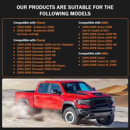 G-PLUS Fender Flares, Compatible With Chevy Silverado GMC Sierra 1999-2006/Suburban Yukon XL 2000-2006/Avalanche 2002-2006 68.4"/78"/69.2"/96" Bed Smooth Wheel Cover Vent Trim 4pcs