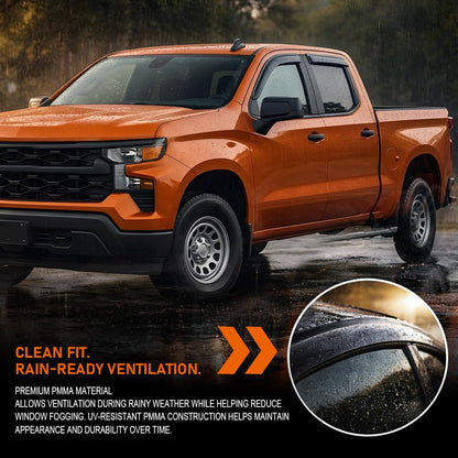 G-PLUS in-Channel Side Window Vent Visor Deflectors Rain Guards Compatible with Chevy Silverado GMC Sierra 1500 2019-2026 4 PCS Smoky