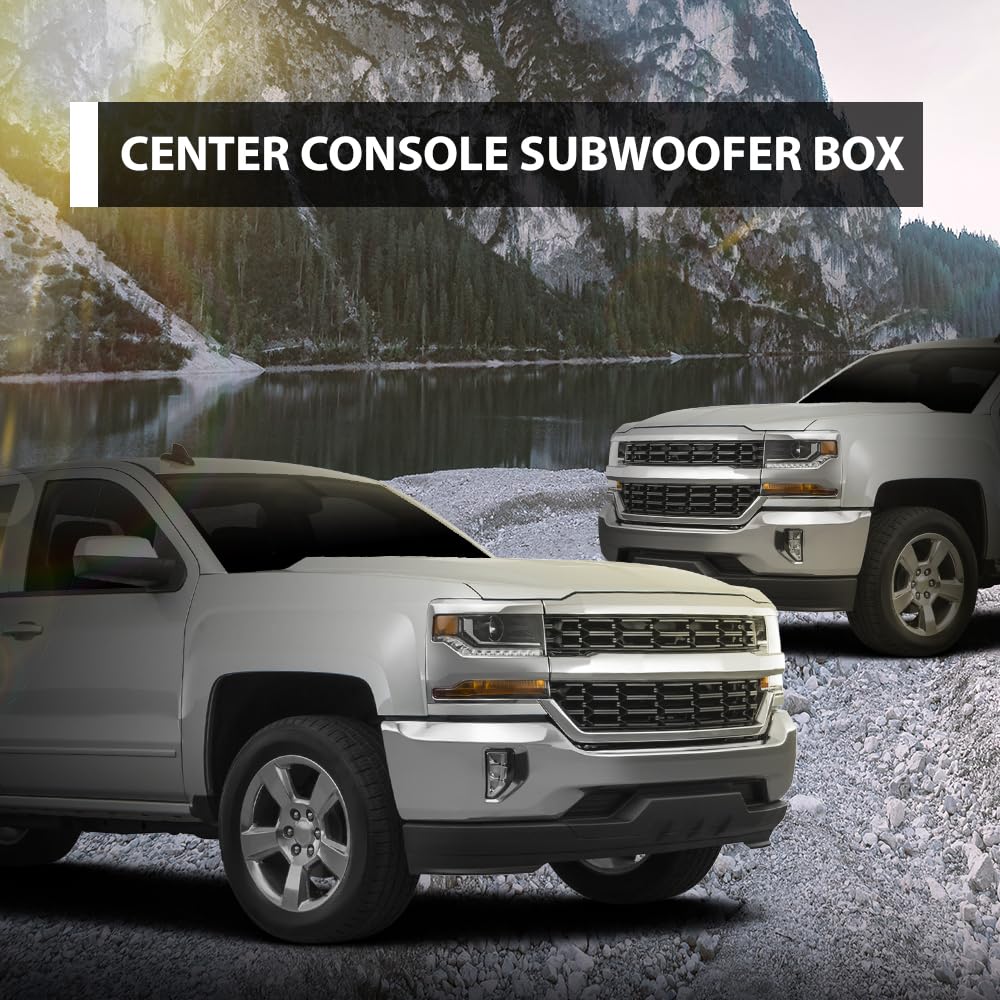 G-PLUS 12" Center Console Subwoofer Box Compatible with Chevy/GM Crew Cab 2014-2018 Black