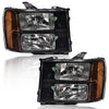 G-PLUS Tube Projector Headlights Assembly Fit GMC Sierra 1500 2007-2013 /Fit for GMC Sierra 2500HD 3500HD 2007-2014 Headlamps Left & Right Clear Lens Black Housing Amber Reflector,faros delanteros