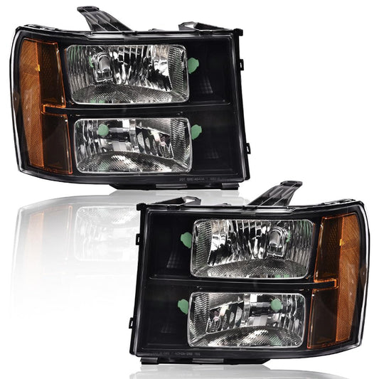 G-PLUS Tube Projector Headlights Assembly HEADLIGHTS | Fit GMC Sierra 1500 2007-2013 /Fit for GMC Sierra 2500HD 3500HD 2007-2014 Headlamps Left & Right Clear Lens Black Housing Amber Reflector,faros delanteros