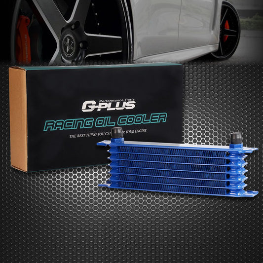 G-PLUS AN10-10AN Universal Engine Aluminum Transmission Racing Oil Cooler(Blue, 7 Row Japanese-Style)