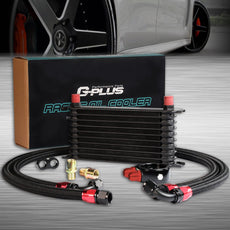 G-PLUS Oil Cooler Kit 10 Row AN10-10AN Universal Engine Transmission Black