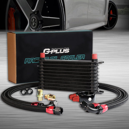 10 Row AN10-10AN Aluminum Universal Engine Transmission Oil Cooler Kit Oil Filter Relocation Kit Black