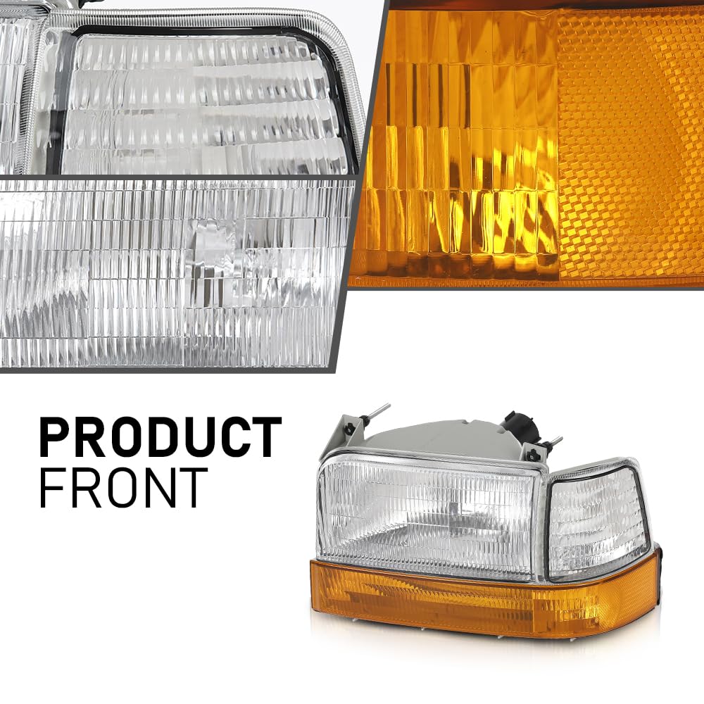 G-PLUS 6PCS Set Headlights Assembly Front Headlamp Corner/Side Signal Lights Compatible with Ford Bronco F150 1992-1996, Fit Ford F250 F350 1992-1997 FO2521114, FO2550110, FO2551108, FO2520116