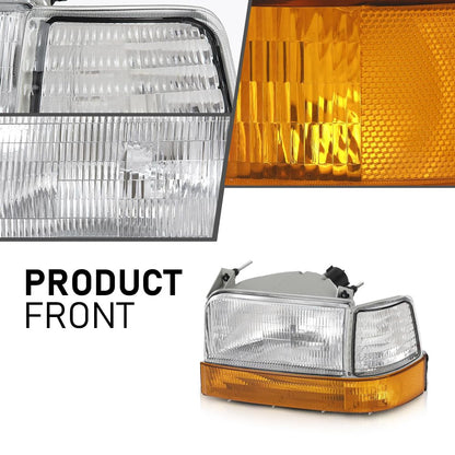 G-PLUS 6PCS Set Headlights Assembly Front Headlamp Corner/Side Signal Lights Compatible with Ford Bronco F150 1992-1996, Fit Ford F250 F350 1992-1997 FO2521114, FO2550110, FO2551108, FO2520116