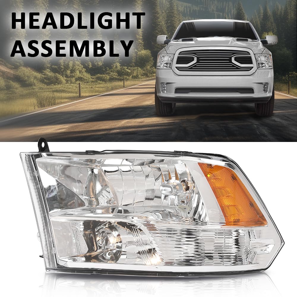 G-PLUS Headlight Assembly Front Headlamp Left Driver with Bulbs Fit Dodge Ram 1500 2500 3500 2009-2018 Factory Bumper Headlamps,faros delanteros