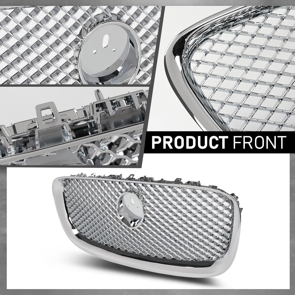 G-PLUS Upper Front Center Grill Grille Compatible with Jaguar XF XFR 2012-2015 Silver