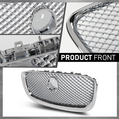 G-PLUS Upper Front Center Grill Grille Compatible with Jaguar XF XFR 2012-2015 Silver