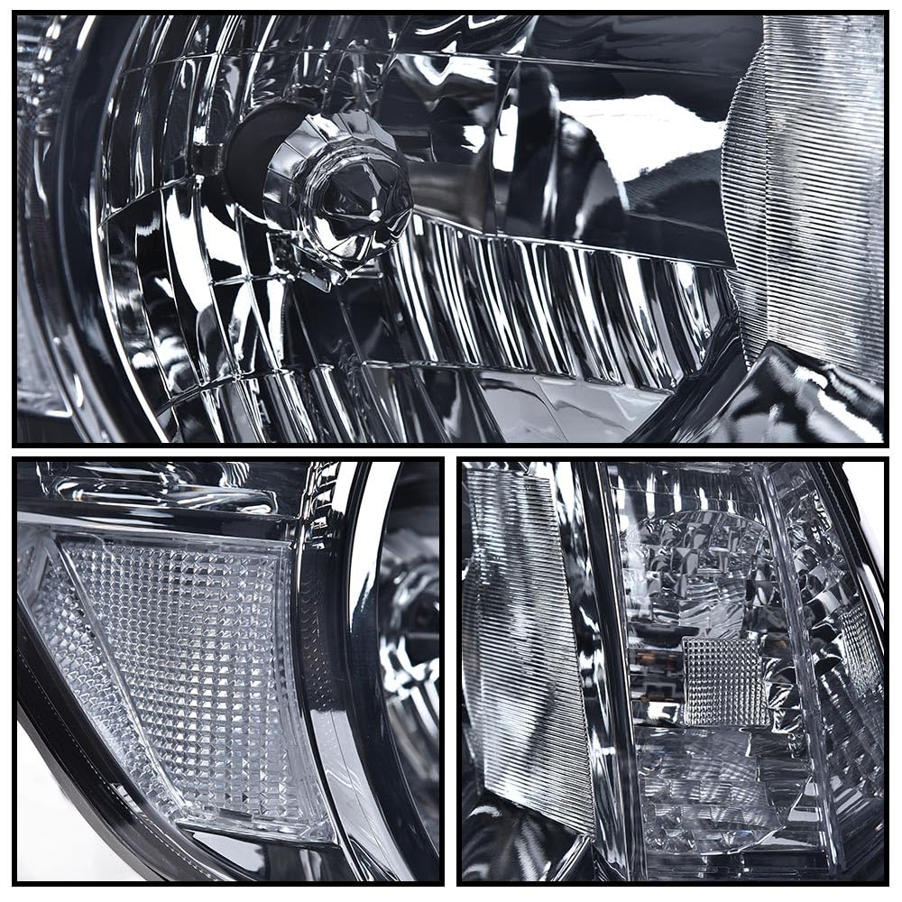 G-PLUS Headlights Assembly Compatible with Toyota Tacoma 2005-2011 Headlamps Pair Halogen Smoky Lens Chrome Housing Clear Reflector,faros delanteros