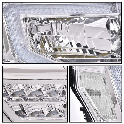 G-PLUS Headlights Assemblies LED Tube Compatible with Ford F150 2009-2014 Headlamps Driver Side & Passenger Side Clear Lens Chrome Housing Clear Reflector