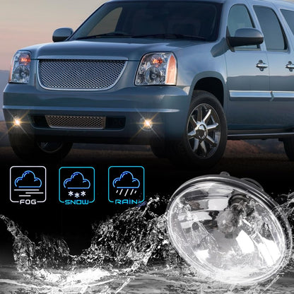 G-PLUS Bumper Fog Lights w/Bulbs Compatible With 2007-2014 GMC Acadia Yukon Pontiac/Chevy Avalanche Camaro Suburban Tahoe, Driving Lamps Pair,Clear Lens Black Housing