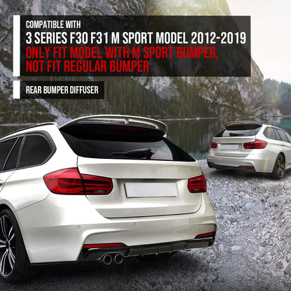 G-PLUS Rear Diffuser Compatible with BMW 3 Series F30 F31 M Sport Model 2012-2019 Only Fit Model with M Sport Bumper, Not Fit Regular Bumper Rear Bumper Diffuser Lip Glossy Black