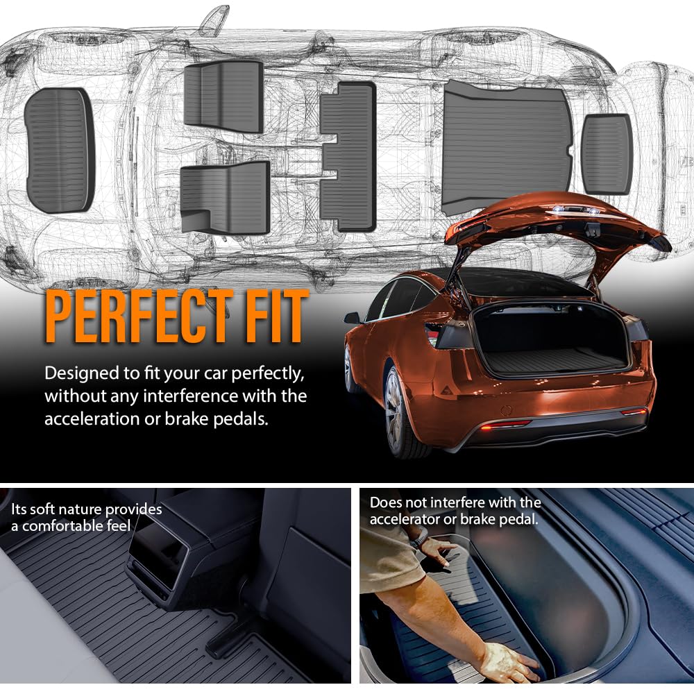 G-PLUS Floor Mats & Cargo Liner FLOOR MATS | FIT TESLA MODEL 3 Highland 2024 2025 Floor Liners TPE All Weather Custom Fit Floor Cargo Liners Trunk Mats Accessories Front & Rear Cargo Mat Full Set,6PCS Black