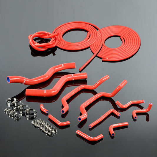 Silicone Radiator Coolant Hose Kit Clamps Compatible For MITSUBISHI ECLIPSE DSM 4G63T 2G 1995-1999 + Vacuum Hose Pipe Kit Red 1996 1997 1998