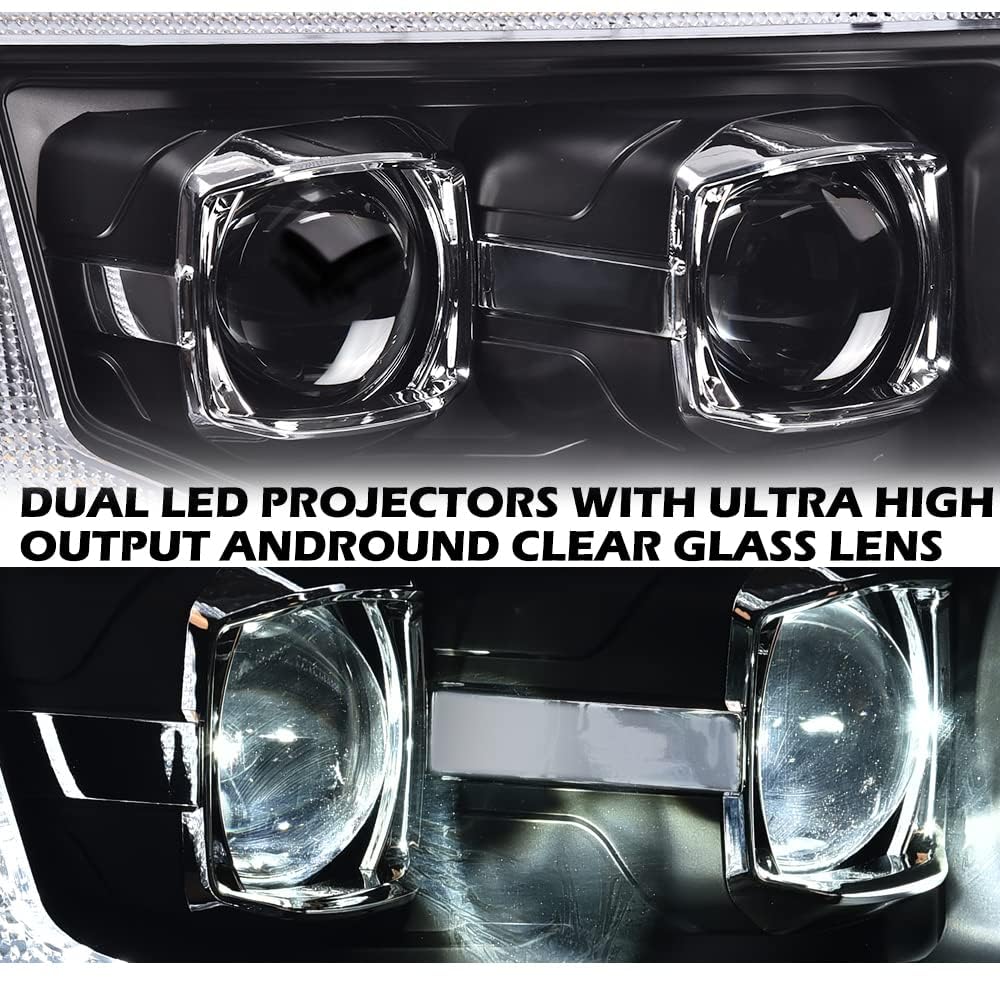 G-PLUS Headlights Assembly, Compatible with 2009-2014 Ford F150(Only Fit LED Style,NOt Fit without LED Style) Bumper Headlamps,Clear Lens Black Housing Clear Reflector,faros delanteros