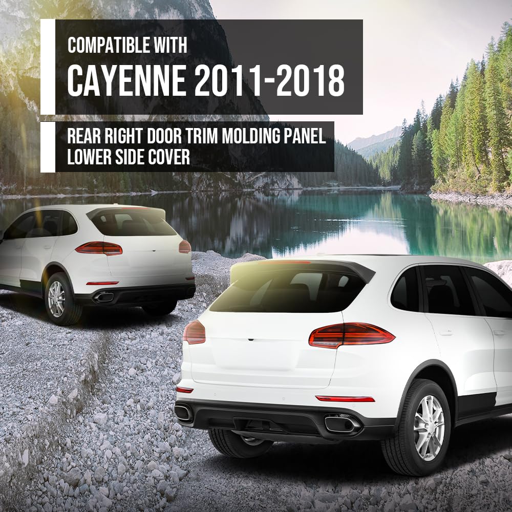 G-PLUS Rear Right Lower Door Molding Trim Compatible with Porsche Cayenne 2011-2018 Without Off-Road Package 95855979020G2X, 958-559-790-20-G2X Black