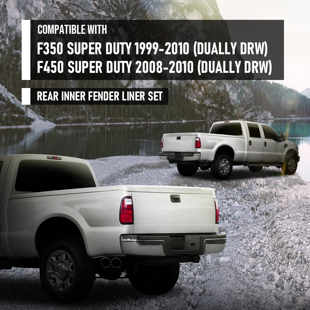 G-PLUS Rear Dually Left Right Bed Inner Fender Liner Set Compatible with Ford F350 Super Duty 1999-2010 (dually DRW) Black