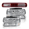G-PLUS Headlights Assembly & LED 3rd Brake Light Compatible with Chevy Silverado 1999-2002 Fit GMC Sierra 1500 2500HD 3500 1999-2006 LED 3rd Brake Light