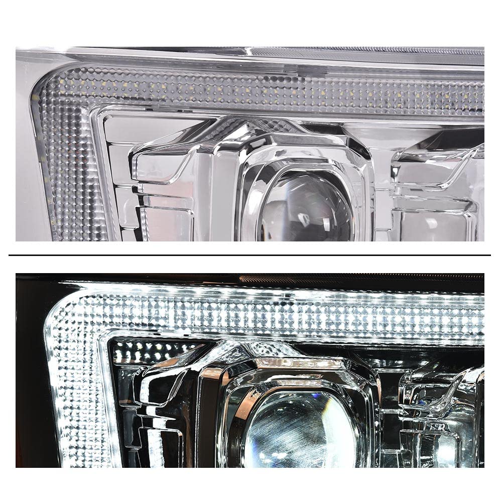 G-PLUS LED Headlights Assembly Fit Chevy Tahoe Avalanche Subarban 1500 2500 2007-2014 DRL Corner Turn Signal Headlamps Set Pair Left & Right Clear Lens Chrome Housing Amber Reflector,faros delanteros
