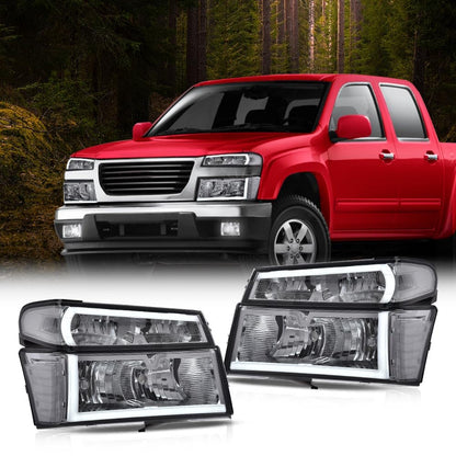 G-PLUS LED Headlights Assembly Compatible with Chevy Colorado/GMC Canyon 2004-2012,Fit Isuzu i-280 i-350 2006,Fit Isuzu i-290 i-370 2007-2008 Headlamps Smoky Lens Chrome Housing Clear Reflector