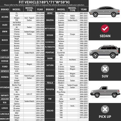 Heavy-Duty Car Cover Waterproof All Weather for Universal Sedan, Outdoor Rain Sun Snow UV Protection, Indoor Dust and Scratch Resistant 3L+ (189 * 71 * 59 inch)