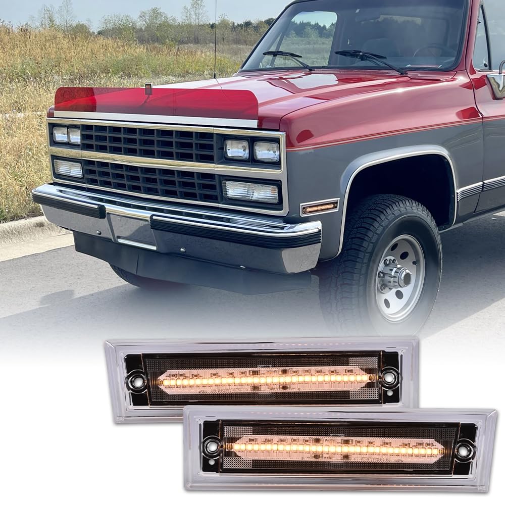 G-PLUS Amber LED Marker Light Compatible with Chevy C10 C20 C30 GMC 1981-1991 GM2550115, GM2551107 Clear Lens Front Side Marker Lamp