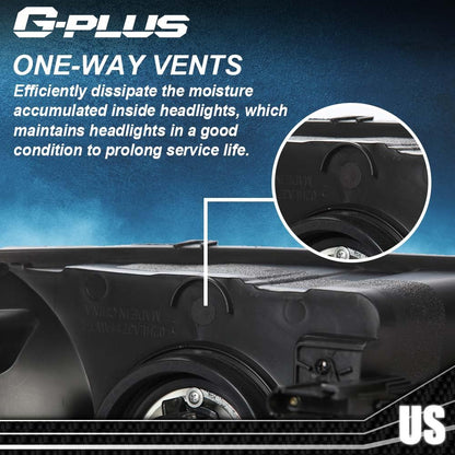 G-PLUS Headlights Assembly Compatible with Dodge Ram 1500 2500 3500 2002-2005 Bumper Headlamp, Smoky Lens Chrome Housing Amber Reflector