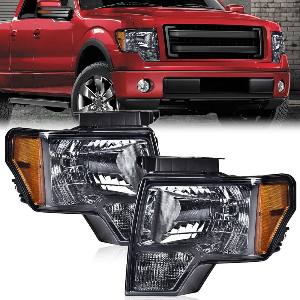 G-PLUS Headlights Compatible with Ford F150 2009-2014 Headlamps Pair Left & Right Smoky Lens Chrome Housing Amber Reflector,faros delanteros