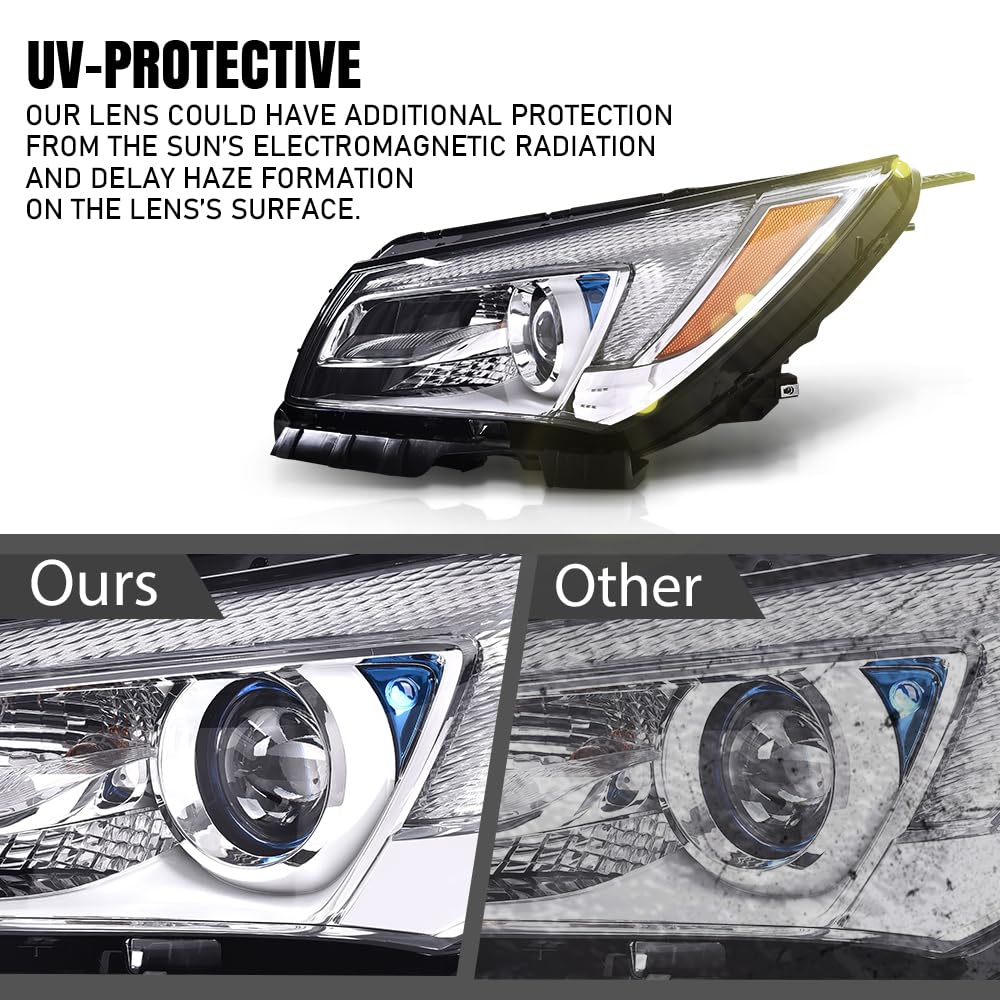 G-PLUS LED One Left Driver Side Headlight Compatible with Buick LaCrosse 2014 2015 2016 DRL Headlamp w/Bulbs Halogen Clear Lens Chrome Housing Amber Reflector Bumper Headlamps,faros delanteros