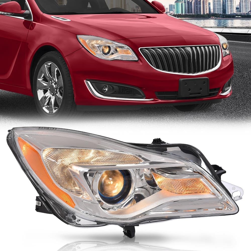 G-PLUS Halogen Headlight Right Side w/LED DRL & Turn Signal Light Compatible with Buick Regal 2014 2015 2016 2017 GM2503413, 13409903 Bumper Headlamps,faros delanteros