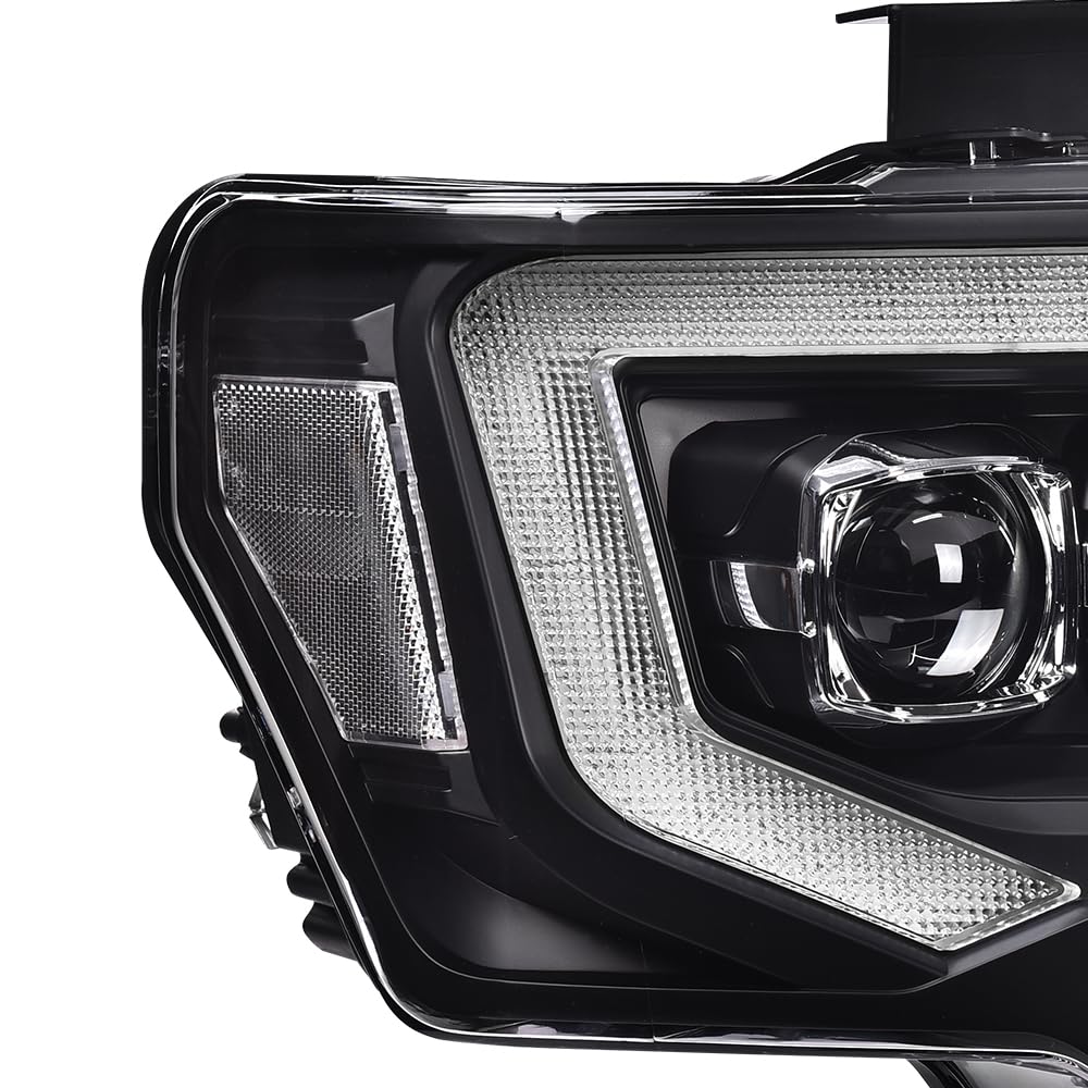 G-PLUS Pair Headlights Assembly & Tail lights Headlamps + Taillamps Compatible with 2009 2010 2011 2012 2013 2014 Ford F150 (Clear Lens Black Housing Headlights + Tail lights)