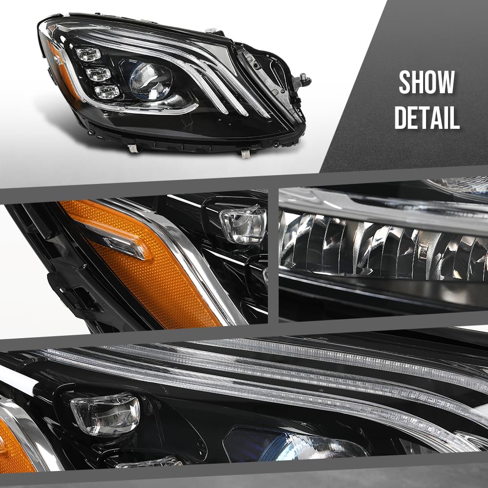 G-PLUS LED Headlight Right Passenger Compatible with Benz S560 S450 S63 2018 2019 2020 A2229062205, A222 906 2205 Black
