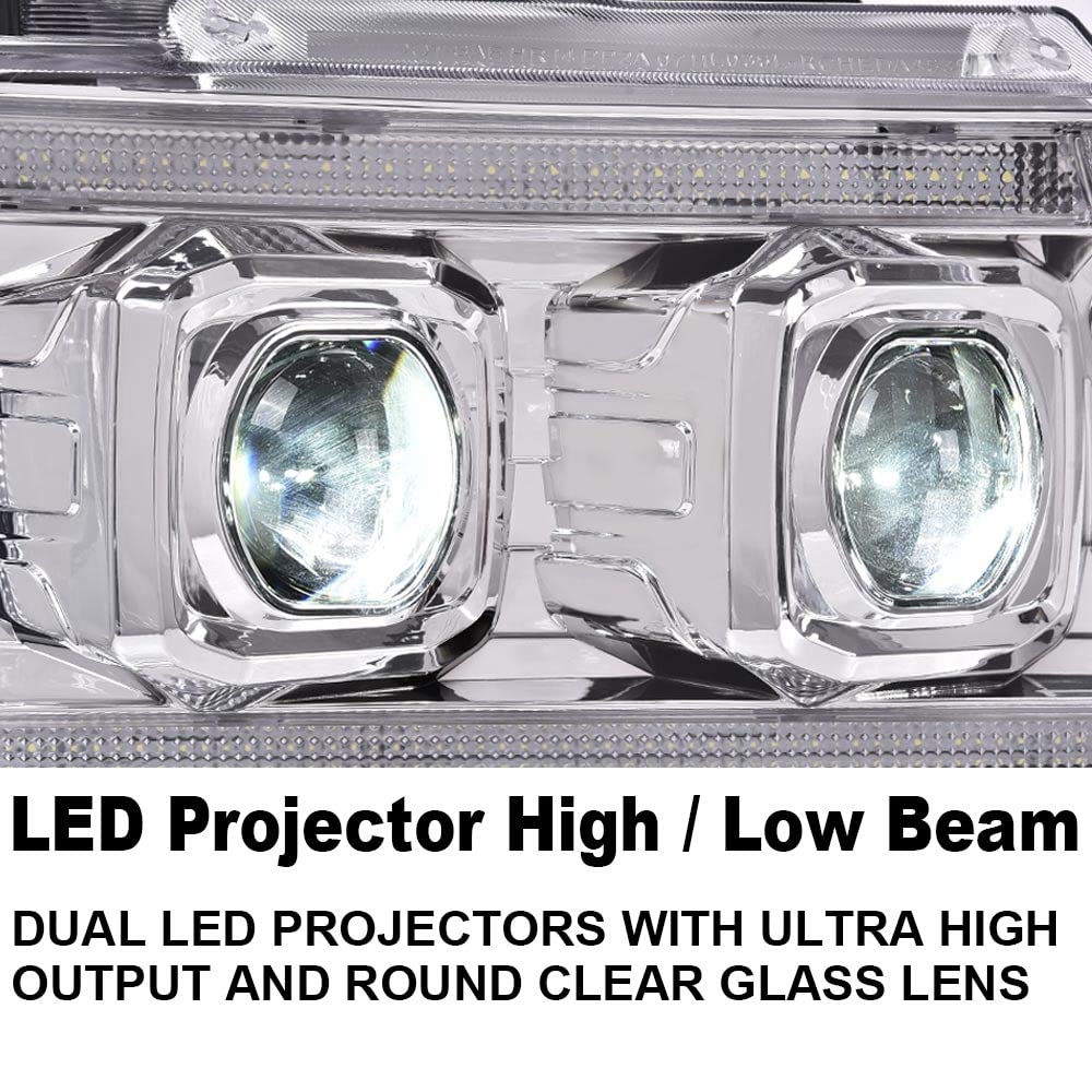 G-PLUS LED Tube Dual Projector Headlights, Compatible with 2007-2014 Chevy Tahoe/Suburban Bumper Headlamps Assembly, Clear Lens Chrome Housing Clear Reflector,faros delanteros