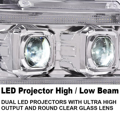 G-PLUS LED Tube Dual Projector Headlights, Compatible with 2007-2014 Chevy Tahoe/Suburban Bumper Headlamps Assembly, Clear Lens Chrome Housing Clear Reflector,faros delanteros