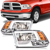 G-PLUS LED DRL Headlights Fit Dodge Ram 1500 2500 3500 2009-2012(New Body), Not Fit One Hole, Clear Lens Chrome Housing Amber Reflector Bumper Headlamps, faros delanteros Assembly