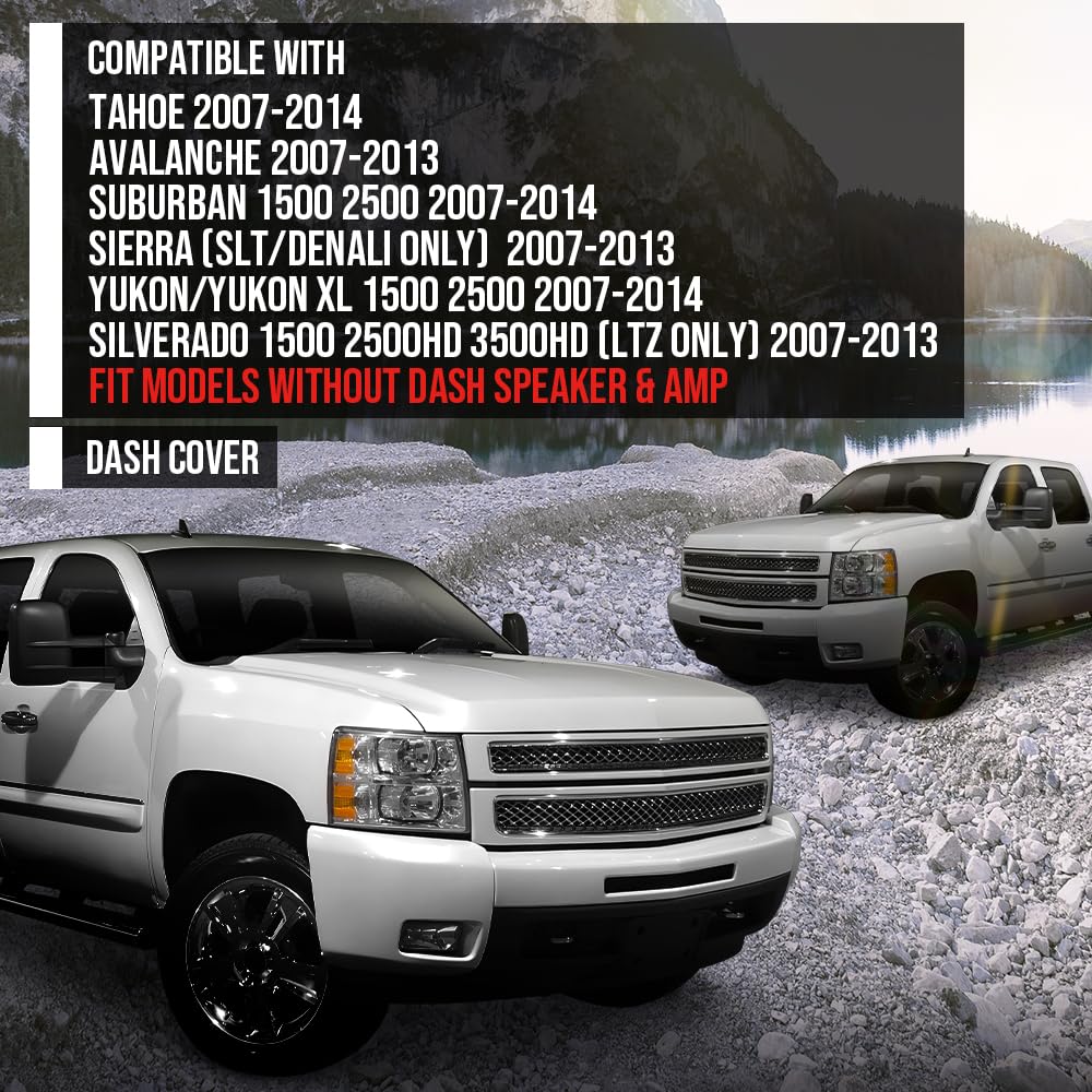 G-PLUS TPE Dash Board Instrument Panel Cover Compatible with Chevy Avalanche/Tahoe/Suburban/Silverado 2007-2014 GMC Yukon/Yukon/Sierra 2007-2014 Fit Models without Dash Speaker & Amp Gray