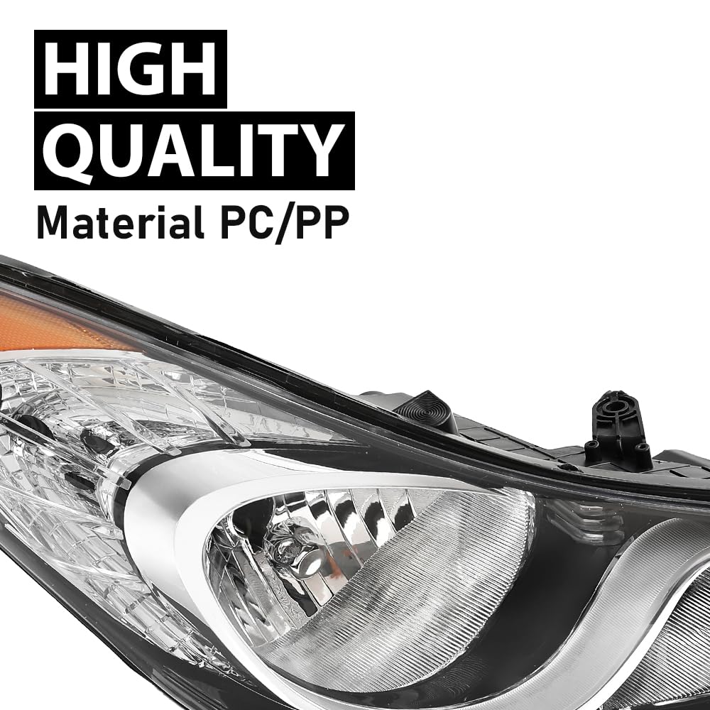 G-PLUS Headlights Assembly Front Headlamp Right Side Compatible with Elantra 2011-2013 Sedan Clear Lens Chrome Housing Amber Reflector 921023Y000 Bumper Headlamps,faros delanteros