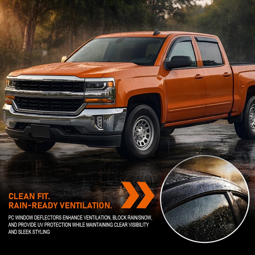 G-PLUS in-Channel Side Window Vent Visor Deflectors Rain Guards Fit Chevy Silverado 1500/2500 / 2500HD / 3500HD & GMC Sierra 1500 / 2500HD / 1500 Limited / 1500 LD Double Cab 2014-2019 4 PCS Smoky