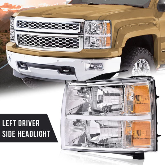 G-PLUS Headlights Assembly Fit Chevy Silverado 2007-2013/Fit Chevy Silverado 2500 3500 & HD 07-14 Headlamp,Left Driver Clear Lens Chrome Housing Amber ReflectorBumper Headlamps,faros delanteros