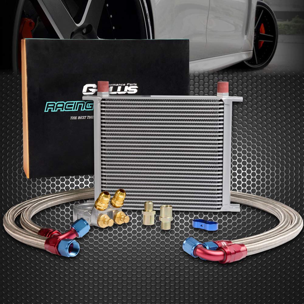 30 ROW AN10 Universal Engine Aluminum Transmission Oil Cooler Kit With Thermostat 80 Deg Adapter