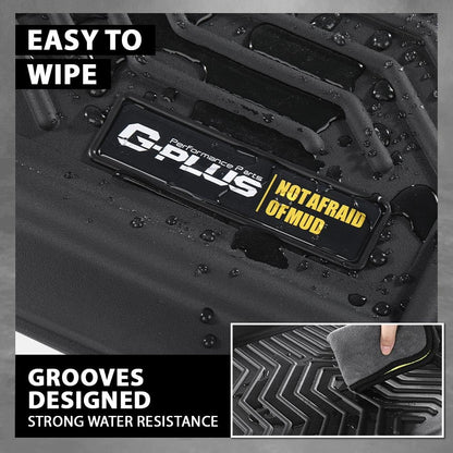 G-PLUS Floor Mats 3pcs Compatible with Chevy Silverado GMC Sierra 1500 Crew Cab 1999-2006 All Weather Full Cover Protection 1st & 2nd Row Liner TPE Floor Liners Black