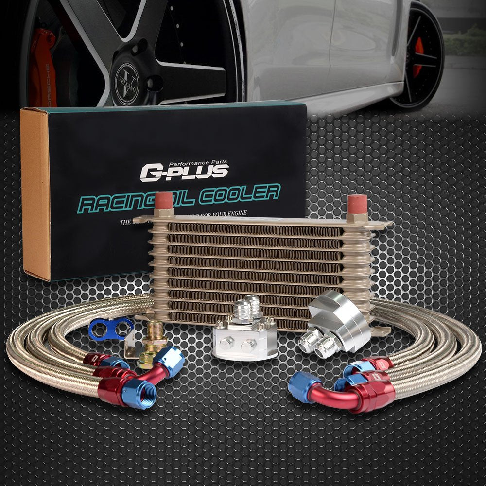 G-PLUS Universal 10 Row AN10 Engine Transmission Oil Cooler Kit Oil Filter Relocation Kit