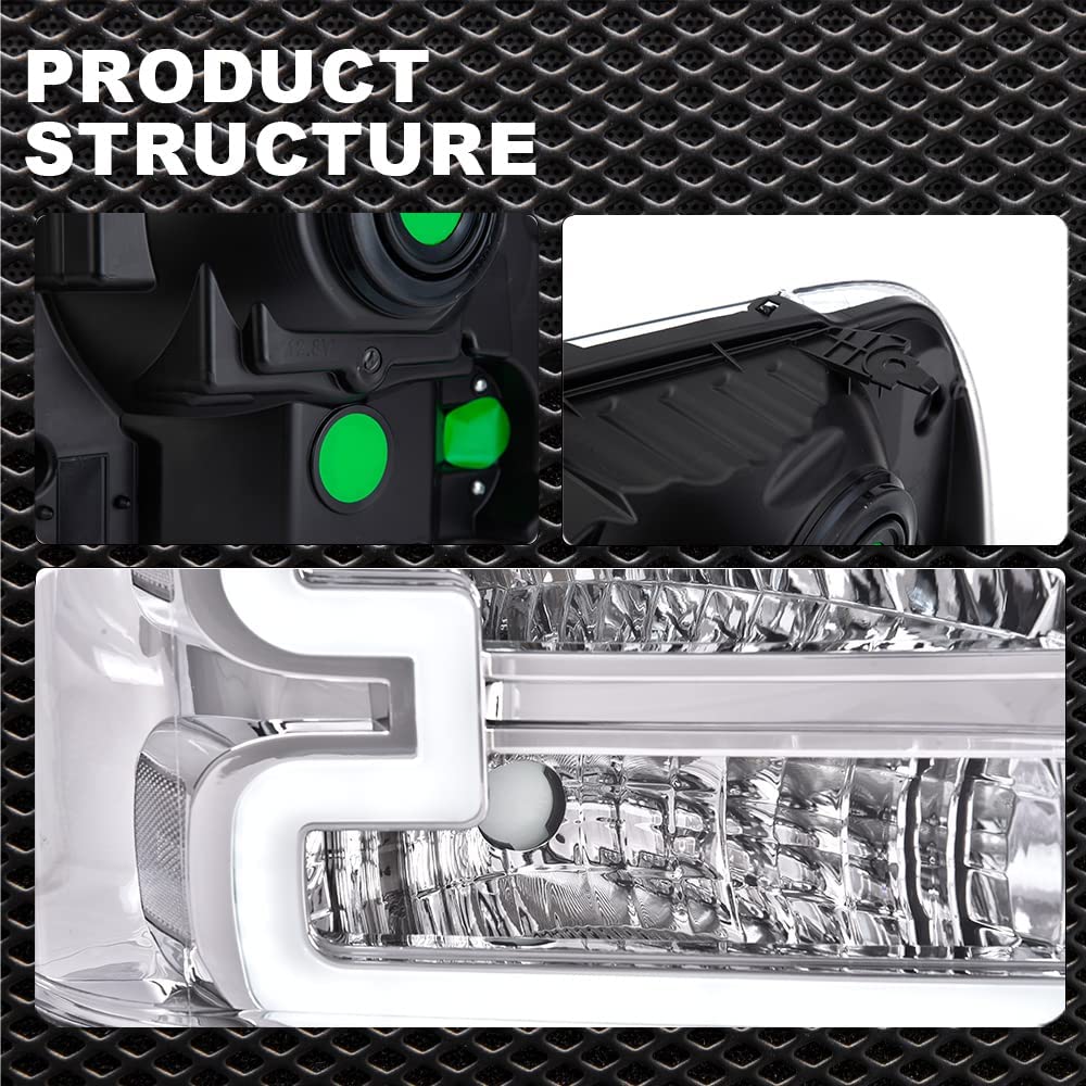 G-PLUS LED DRL Headlights, Compatible with Ford F250 F350 F450 F550 Super Duty 2005 2006 2007 Bumper Headlamps, Clear Lens Chrome Housing Clear Reflector,faros delanteros