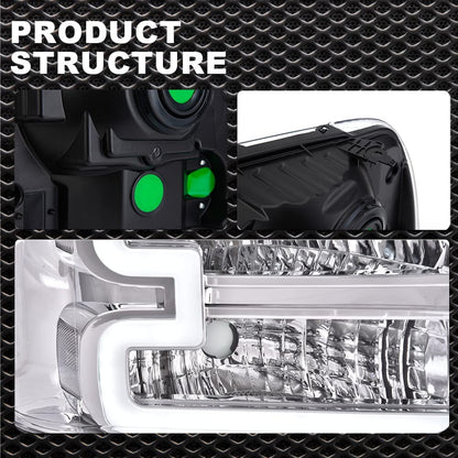 G-PLUS LED DRL Headlights, Compatible with Ford F250 F350 F450 F550 Super Duty 2005 2006 2007 Bumper Headlamps, Clear Lens Chrome Housing Clear Reflector,faros delanteros