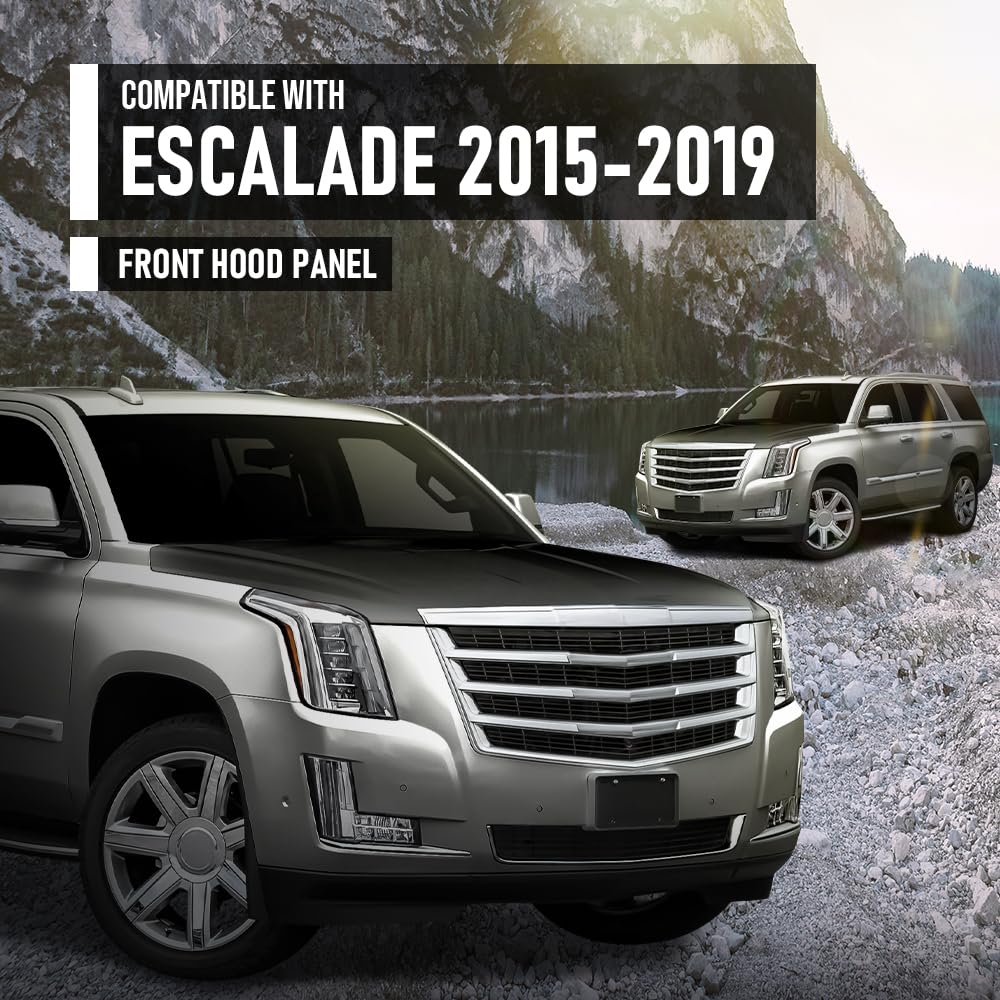 G-PLUS Front Hood Panel Primed Aluminum Compatible with Cadillac Escalade 2015-2019 Black